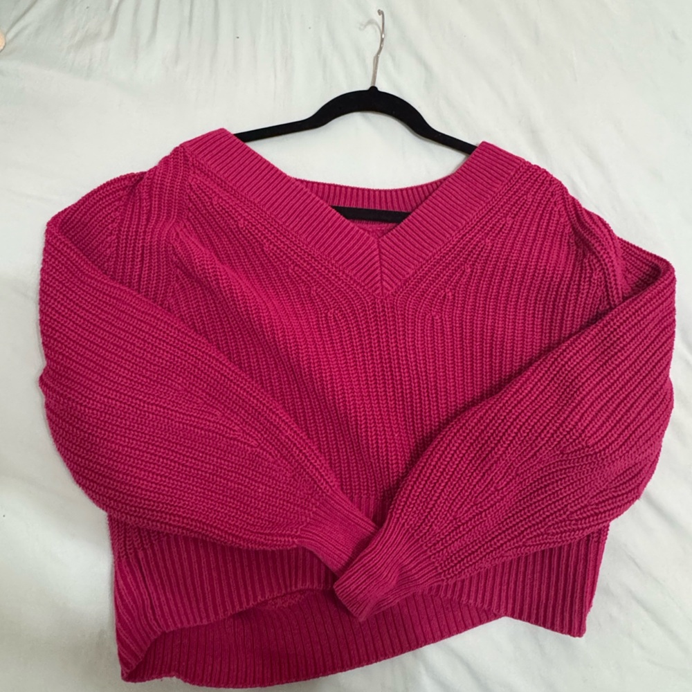 Target Pink V-Neck Sweater with Ribbed Knit